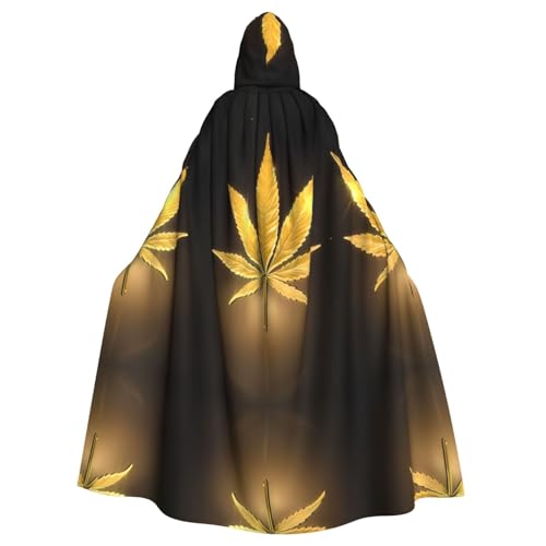 YYHHAOFA Goldener Cannabis-Druck, Halloween-Umhang mit Kapuze für Erwachsene, für Rollenspiele, Bühnenkostüme, Partys, pflegeleicht von YYHHAOFA