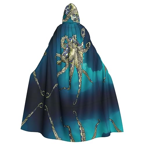 YYHHAOFA Halloween Adult Hooded Cloak - Cosplay Party Costume for Men and Women Blue Ringed Octopus, Blauer Ringelkrake, Einheitsgröße von YYHHAOFA