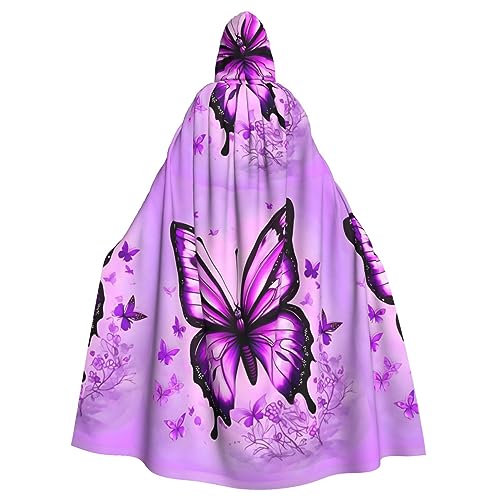 YYHHAOFA Halloween Adult Hooded Cloak - Cosplay Party Costume for Men and Women Purple Butterfly, violettfarbener schmetterling, Einheitsgröße von YYHHAOFA