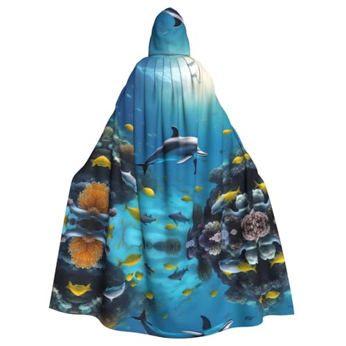 YYHHAOFA Halloween Erwachsene Kapuzenumhang für Partys und Cosplay Kostüme Ozean Unterwasser Delfin Fisch Muster YYHHAOFA Halloween Erwachsene Kapuzenumhang für Partys und Cosplay Kostüme Ozean Unterwasser Delfin Fisch Muster von YYHHAOFA