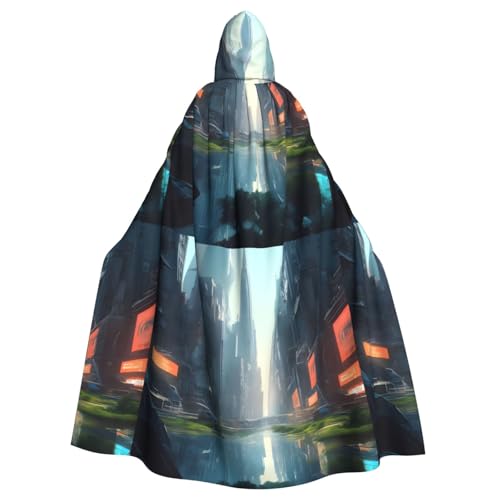 YYHHAOFA Halloween-Umhang mit Kapuze, Motiv: The City On The Water, ohne Reißverschluss, bequem für Kostümpartys von YYHHAOFA