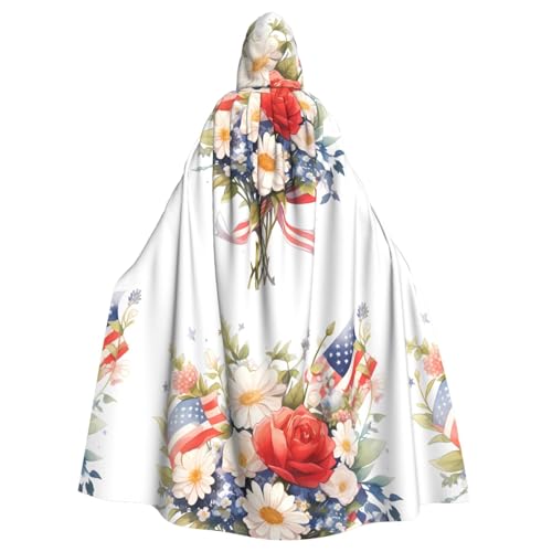 YYHHAOFA Halloween-Umhang mit Kapuze und Flaggen und Blumen, ohne Reißverschluss, bequem für Kostümpartys von YYHHAOFA