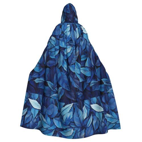 YYHHAOFA Halloween-Umhang mit Kapuze und blauem Blätterdruck, kein Reißverschluss, bequem für Kostümpartys von YYHHAOFA