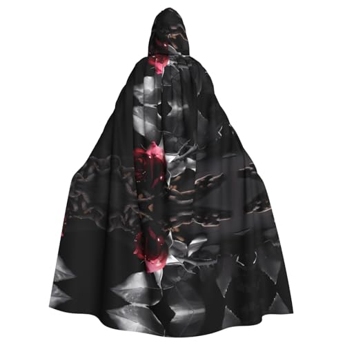 YYHHAOFA Kapuzenumhang für Erwachsene, Gothic-Stil, schwarze Rosen, für Rollenspiele, Bühnenkostüme, Partys, pflegeleicht von YYHHAOFA
