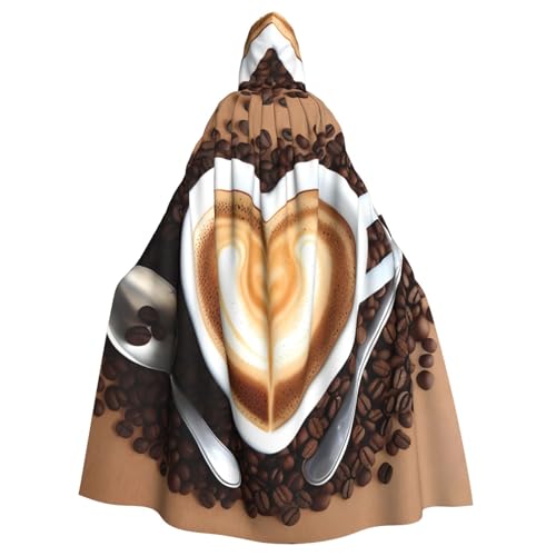 YYHHAOFA Kapuzenumhang für Erwachsene, Motiv: Kaffee mit Herzmuster, für Cosplay, Kostümpartys und mehr von YYHHAOFA