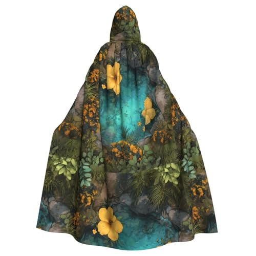 YYHHAOFA Kapuzenumhang mit Blumenmuster für Halloween, Erwachsene, für Herren und Damen, Mantel, Rollenspiel von YYHHAOFA