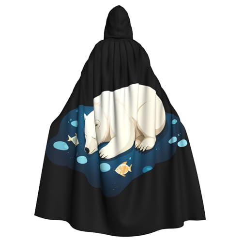 YYHHAOFA Kapuzenumhang mit Eisbär, schlafend mit Fischen, Halloween, Erwachsenen-Kapuzenumhang, ohne Reißverschluss, bequem für Kostümpartys von YYHHAOFA