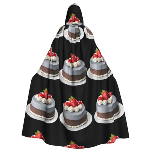 YYHHAOFA Kapuzenumhang mit Erdbeerkuchenmuster, Halloween, Erwachsene, für Herren und Damen, Mantel, Rollenspiel von YYHHAOFA