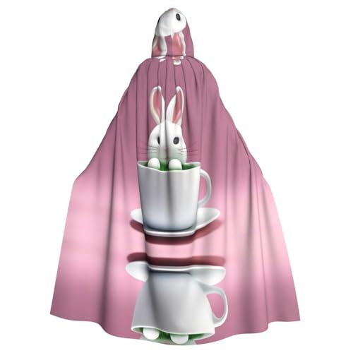 YYHHAOFA Kapuzenumhang mit Häschen in einer Tasse, für Halloween, Erwachsene, Party-Dekoration, Cosplay, Kostüme, Bühnenmaskerade von YYHHAOFA