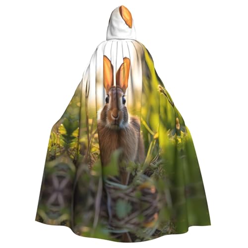 YYHHAOFA Kapuzenumhang mit Hasen-Motiv im Gras, für Halloween, Erwachsene, Party-Dekoration, Cosplay, Kostüme, Bühnenmaskerade von YYHHAOFA