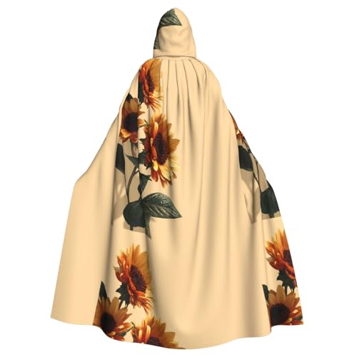 YYHHAOFA Kapuzenumhang mit Sonnenblumenmuster, Halloween, Erwachsene, für Herren und Damen, Mantel, Rollenspiel von YYHHAOFA