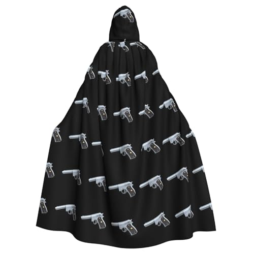 YYHHAOFA Kapuzenumhang mit Spielzeug-Pistolenmuster, Halloween, Erwachsene, für Herren und Damen, Mantel, Rollenspiel von YYHHAOFA