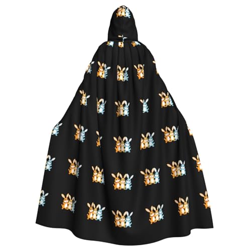 YYHHAOFA Kapuzenumhang mit drei frechen kleinen Hasen Muster, Halloween, Erwachsene, für Herren und Damen, Mantel, Rollenspiel von YYHHAOFA