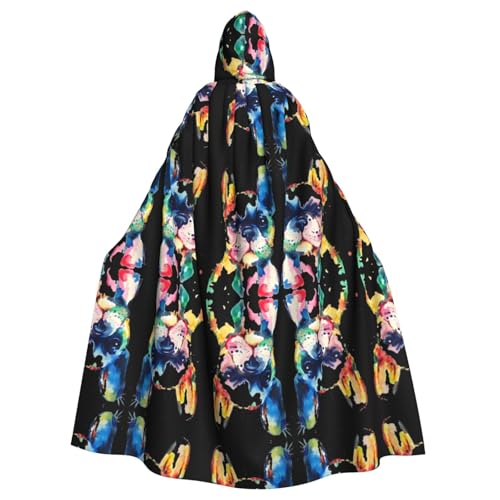 YYHHAOFA Kapuzenumhang mit französischer Hundewelpe, Handdruck, Halloween, Erwachsene, für Rollenspiele, Bühnenkostüme, Partys, pflegeleicht von YYHHAOFA