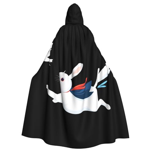 YYHHAOFA Kapuzenumhang mit kleinem weißen Kaninchen, Schwalbenmuster, Halloween, Erwachsene, für Herren und Damen, Mantel, Rollenspiel von YYHHAOFA