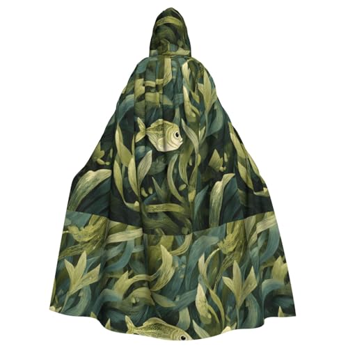 YYHHAOFA Kapuzenumhang mit kleinen Fischen, Algenmuster, Halloween, Erwachsene, für Herren und Damen, Mantel, Rollenspiel von YYHHAOFA