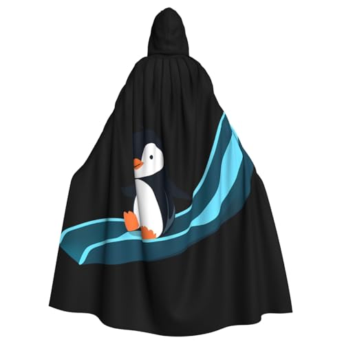 YYHHAOFA Kleiner Pinguin auf der Rutsche, Halloween-Umhang mit Kapuze, kein Reißverschluss, bequem für Kostümpartys von YYHHAOFA