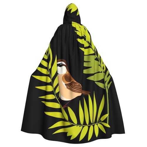 YYHHAOFA Kleiner Spatz auf Palmblättern, Halloween-Umhang mit Kapuze, für Erwachsene, für Herren und Damen, Mantel, Rollenspiel von YYHHAOFA