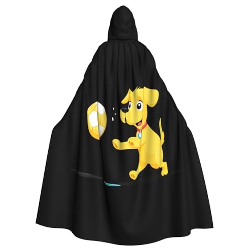 YYHHAOFA Kleiner gelber Hund spielt Ball Muster Halloween Erwachsene Kapuzenumhang Herren- und Damenbekleidung Mantel, Rollenspiel von YYHHAOFA