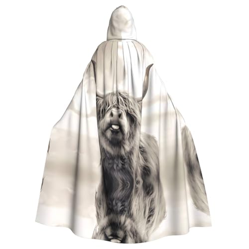 YYHHAOFA Lustiger Highland-Kuh-Druck, Halloween-Umhang mit Kapuze, für Erwachsene, für Rollenspiele, Bühnenkostüme, Partys, pflegeleicht von YYHHAOFA