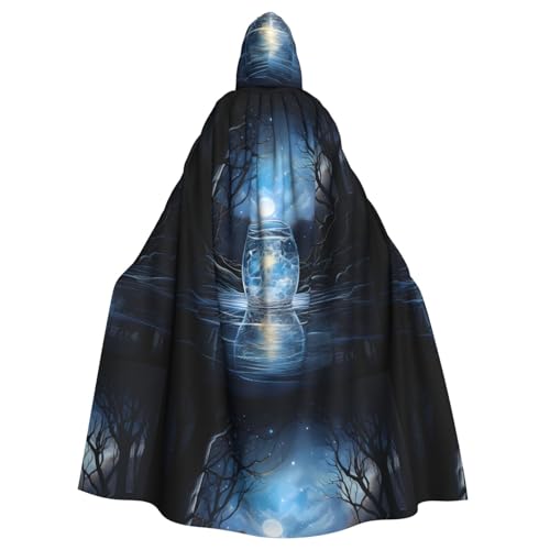 YYHHAOFA Mondschein auf dem Glasdruck, Halloween-Umhang mit Kapuze, kein Reißverschluss, bequem für Kostümpartys von YYHHAOFA