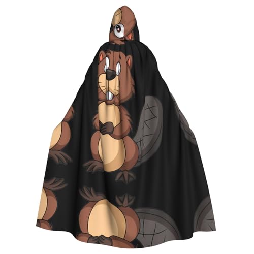 YYHHAOFA Naughty Beaver Printing Halloween Erwachsene Kapuzenumhang Umhang für Rollenspiele, Bühnenkostüme, Partys, pflegeleicht von YYHHAOFA