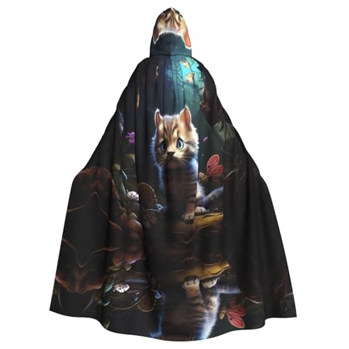 YYHHAOFA Neugierige kleine Katzen-Drucke, Halloween-Umhang mit Kapuze für Erwachsene, Cosplay, Kostümpartys und mehr von YYHHAOFA