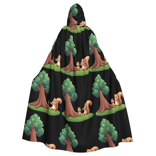 YYHHAOFA Neugieriges kleines Eichhörnchen-Muster, Halloween-Erwachsenen-Kapuzenumhang, Herren- und Damenbekleidung, Mantel, Rollenspiel von YYHHAOFA