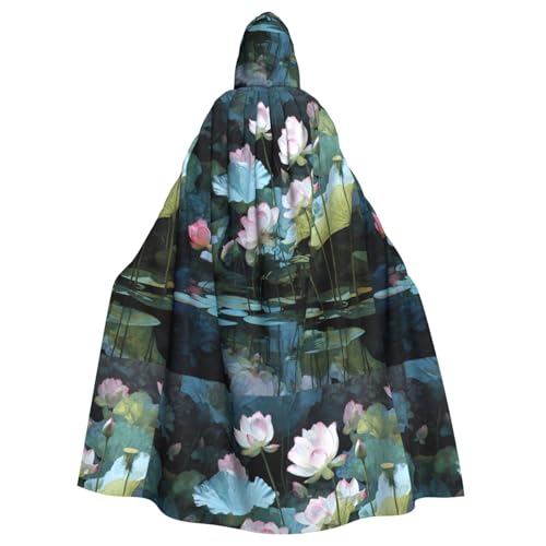 YYHHAOFA Reflexion des Lotusdrucks, Halloween-Umhang mit Kapuze, kein Reißverschluss, bequem für Kostümpartys von YYHHAOFA