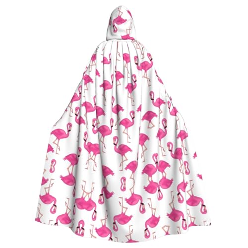 YYHHAOFA Rosafarbener Flamingo-Druck, Halloween-Umhang mit Kapuze, für Rollenspiele, Bühnenkostüme, Partys, pflegeleicht von YYHHAOFA