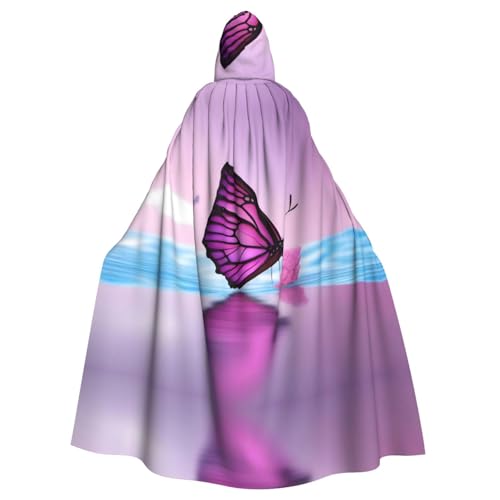 YYHHAOFA Rosafarbener Schmetterling mit Aufdruck, Halloween-Umhang mit Kapuze, für Erwachsene, Party-Dekoration, Cosplay, Kostüme, Bühnenmaskerade YYHHAOFA Rosafarbener Schmetterling mit Aufdruck, Halloween-Umhang mit Kapuze, für Erwachsene, Party-Dekoration, Cosplay, Kostüme, Bühnenmaskerade von YYHHAOFA