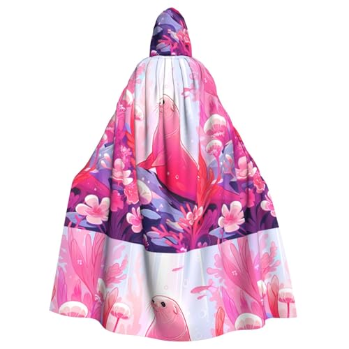 YYHHAOFA Rosafarbener Seelöwe auf dem Meeresboden, Halloween-Umhang mit Kapuze, für Erwachsene, ohne Reißverschluss, bequem für Kostümpartys von YYHHAOFA