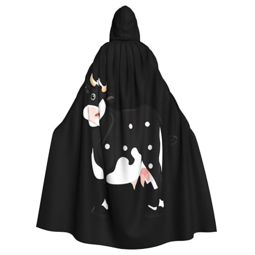 YYHHAOFA Schwarzer Kapuzenumhang mit Kuh-Druck, für Erwachsene, ohne Reißverschluss, bequem für Kostümpartys von YYHHAOFA