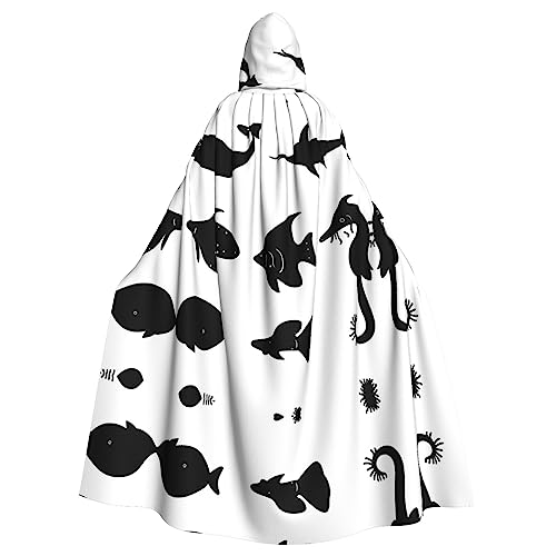 YYHHAOFA Schwarzer und weißer Fisch-Druck, Halloween-Umhang mit Kapuze, für Erwachsene, Party-Dekoration, Cosplay-Kostüme, Bühnenmaskerade YYHHAOFA Schwarzer und weißer Fisch-Druck, Halloween-Umhang mit Kapuze, für Erwachsene, Party-Dekoration, Cosplay-Kostüme, Bühnenmaskerade von YYHHAOFA