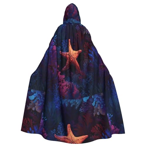 YYHHAOFA Seestern im Korallenmuster, Halloween-Umhang mit Kapuze, für Erwachsene und Herren von YYHHAOFA