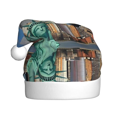 YYHHAOFA Statue of Liberty in NYC Prints Weihnachtsmütze – Festliche Ornamental-Weihnachts-, Halloween-Accessoire für Feiertagspartys von YYHHAOFA