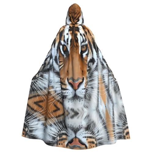 YYHHAOFA Tigerkopf-Druck, Halloween-Umhang mit Kapuze, für Rollenspiele, Bühnenkostüme, Partys, pflegeleicht von YYHHAOFA