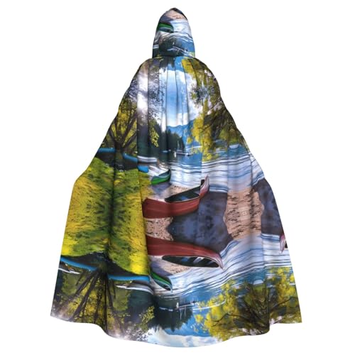 YYHHAOFA Umhang mit Kapuze, Motiv: See mit Booten, Kanus, Park, für Halloween, Erwachsene, für Rollenspiele, Bühnenkostüme, Partys, pflegeleicht von YYHHAOFA