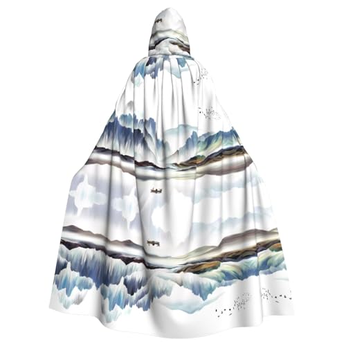 YYHHAOFA Umhang mit Kapuze für Erwachsene, Landschaftsmalerei, Druck, Halloween, für Rollenspiele, Bühnenkostüme, Partys, pflegeleicht von YYHHAOFA