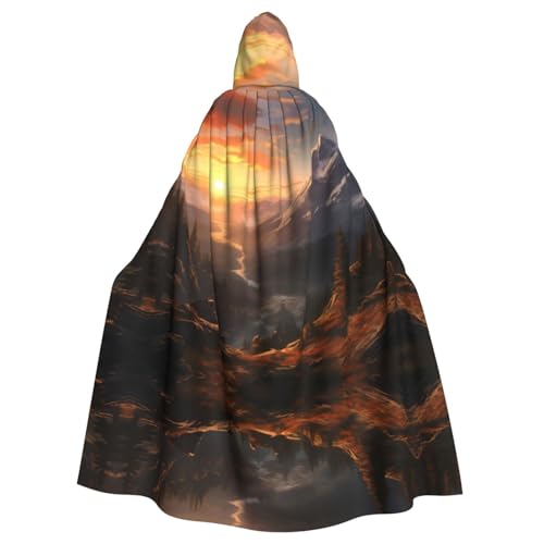 YYHHAOFA Umhang mit Kapuze für Erwachsene, Motiv: Berg, Sonnenaufgang, für Halloween, Party, Dekoration, Cosplay, Kostüme, Bühnenmaskerade von YYHHAOFA