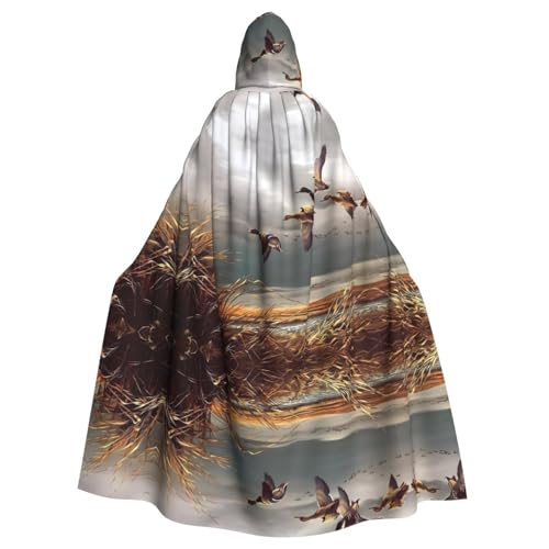 YYHHAOFA Umhang mit Kapuze für Erwachsene, Motiv: Jagd, fliegende Wildenten, Halloween-Motiv, für Rollenspiele, Bühnenkostüme, Partys, pflegeleicht von YYHHAOFA