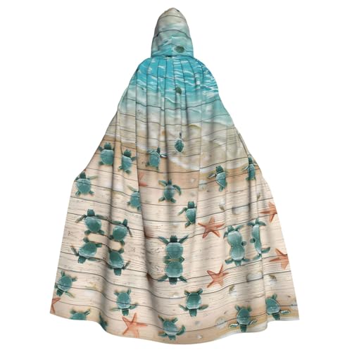 YYHHAOFA Umhang mit Kapuze für Erwachsene, Motiv: Meeresschildkröte, Seestern-Druck, Halloween, Erwachsene, für Rollenspiele, Bühnenkostüme, Partys, pflegeleicht von YYHHAOFA