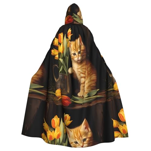 YYHHAOFA Umhang mit Kapuze für Erwachsene, Motiv: kleine gelbe Katze, Tulpenaufdruck, kein Reißverschluss, bequem für Kostümpartys YYHHAOFA Umhang mit Kapuze für Erwachsene, Motiv: kleine gelbe Katze, Tulpenaufdruck, kein Reißverschluss, bequem für Kostümpartys von YYHHAOFA