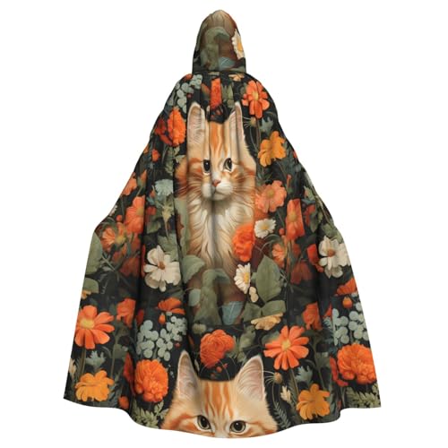 YYHHAOFA Umhang mit Kapuze für Erwachsene, Motiv: kleine orangefarbene Katze in Blumen, ohne Reißverschluss, bequem für Kostümpartys YYHHAOFA Umhang mit Kapuze für Erwachsene, Motiv: kleine orangefarbene Katze in Blumen, ohne Reißverschluss, bequem für Kostümpartys von YYHHAOFA