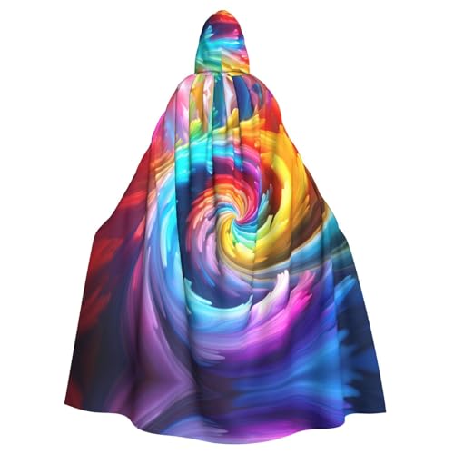 YYHHAOFA Umhang mit Kapuze für Erwachsene, Regenbogen-Swirl-Druck, für Party, Cosplay, Kostüm, Bühne, Maskenball von YYHHAOFA