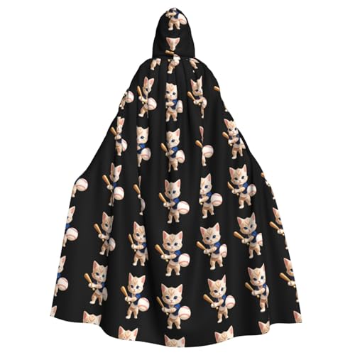 YYHHAOFA Umhang mit Kapuze für Erwachsene, niedliches Kätzchen, Baseball-Druck, kein Reißverschluss, bequem für Kostümpartys von YYHHAOFA