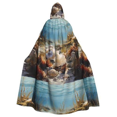 YYHHAOFA Umhang mit Muscheln unter Meeresalgen, Halloween-Umhang mit Kapuze, kein Reißverschluss, bequem für Kostümpartys von YYHHAOFA