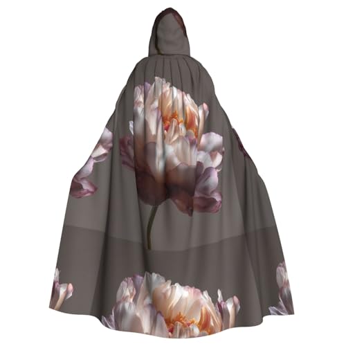 YYHHAOFA Umhang mit erweitertem Pfingstrosen-Blumendruck, Halloween, Erwachsenen-Kapuzenumhang, ohne Reißverschluss, bequem für Kostümpartys von YYHHAOFA