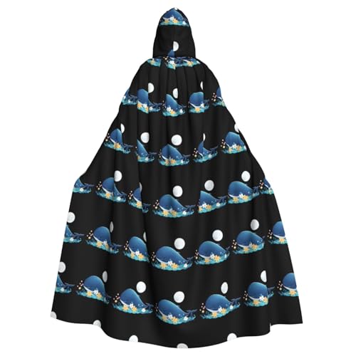 YYHHAOFA Wal im Blumenmeer Muster Halloween Erwachsene Kapuzenumhang Herren und Damen Kleidung Mantel Rollenspiel von YYHHAOFA