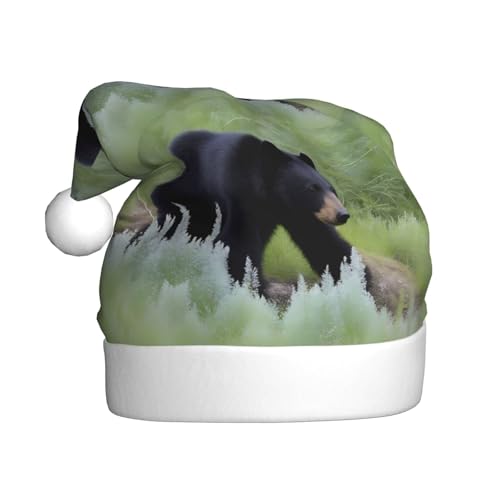 YYHHAOFA Weihnachtsmütze für Erwachsene – hochwertiger Hut für Weihnachten, Halloween und Neujahrspartys, Spazierengehen, Schwarzbär-Druck von YYHHAOFA